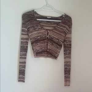 Garage Brown Striped Crop Top